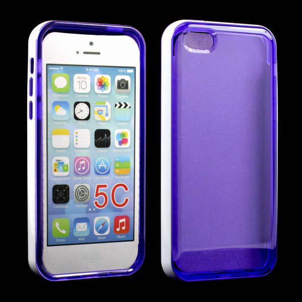 Wholesale Apple iPhone 5C Clear Gummy Bumper Hybrid Case (White Purple)